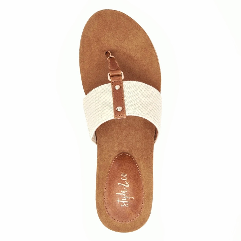 Style & Co Wedge Thong Piperr Cork Sandal Light Taupe Size 10 - Picture 7 of 14